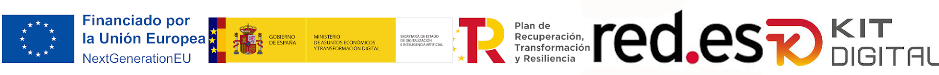 Logotipo Financiado por la Unión Europea, Plan de Recuperación, Transformación y Resiliencia, red.es y Kit Digital